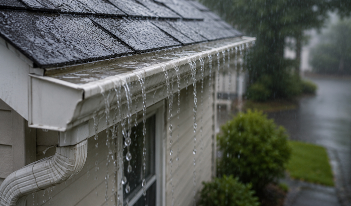 Overflowing gutters during heavy rainfall