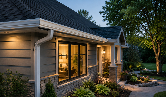 Aluminum gutter system on a residential home