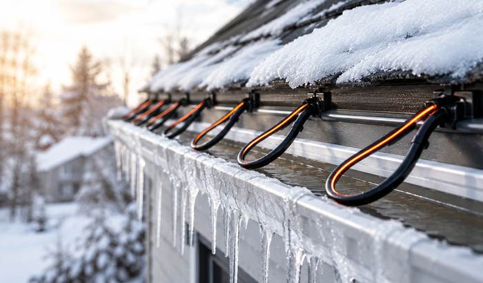 Heat cable installed on roof edge and gutter system